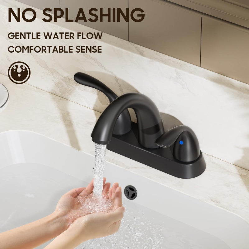 Phiestina 4 Inch 2 or 3 Holes 2 Handles Centerset Matte Black Lead-Free Bathroom Sink Faucet, Bathroom Faucet with Copper Pop Up Drain and Water Supply Lines, BF008-5-MB - Image 5
